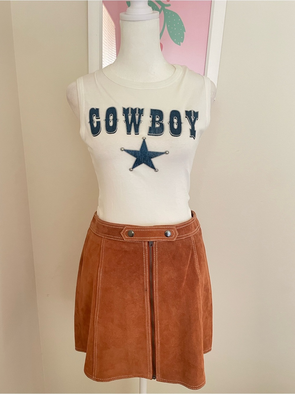 Anchor Blue Vintage Y2K Cowboy Star Glitter Studdded Graphic Tank Top Dallas